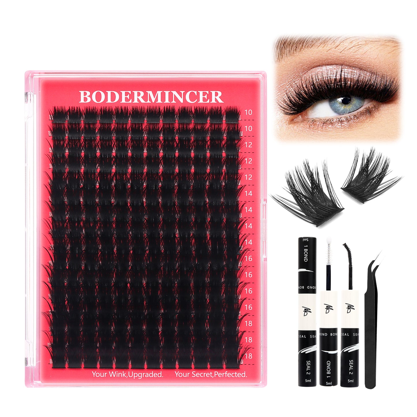 BODERMINCER M001T# D Curl  10-18mm Mixed Lash Cluster Kit