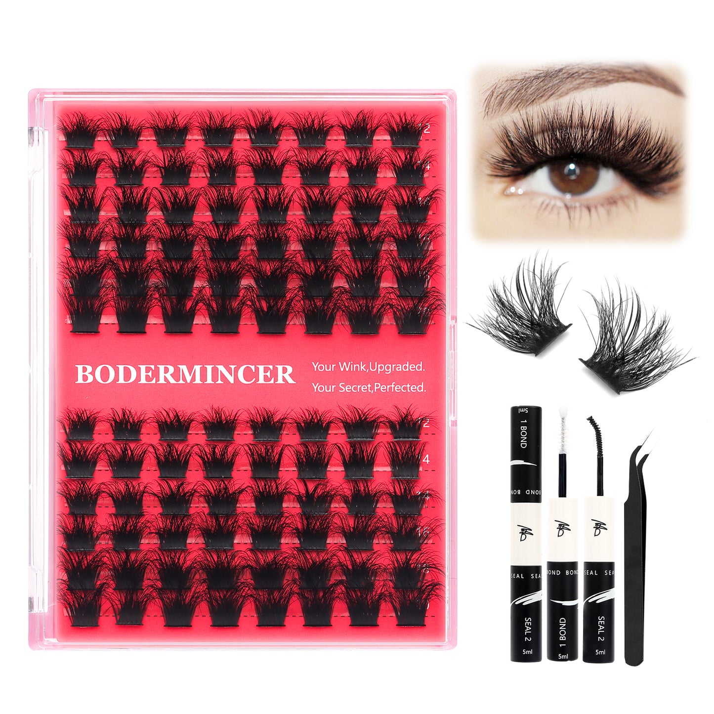 BODERMINCER M0035# 12-14-16-18-20mm Mixed Fluffy Lash Clusters Kit