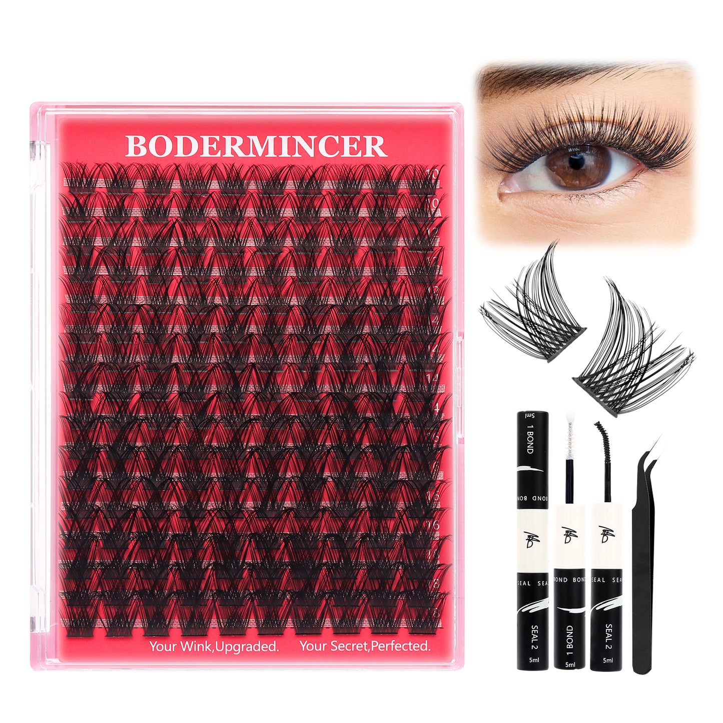 BODERMINCER M0024# Natural Lash Cluster Kit  10-12-14-16-18mm Mixed D Curl