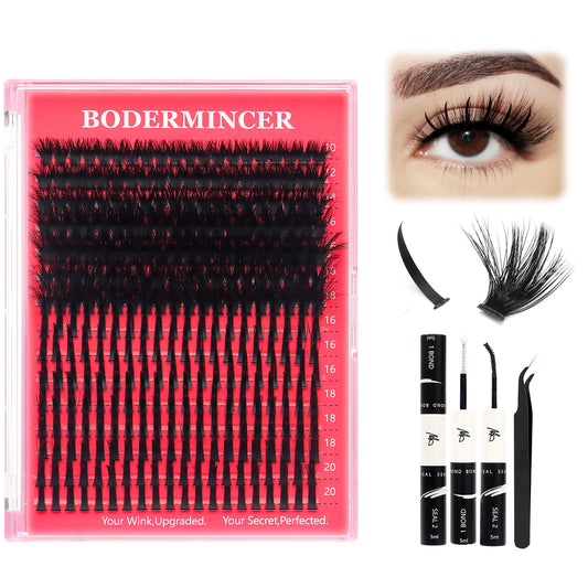 BODERMINCER 100D Fluffy Lash Cluster 10-18mm +Natural Spiky 16-18-20mm Mixed Lash Kit