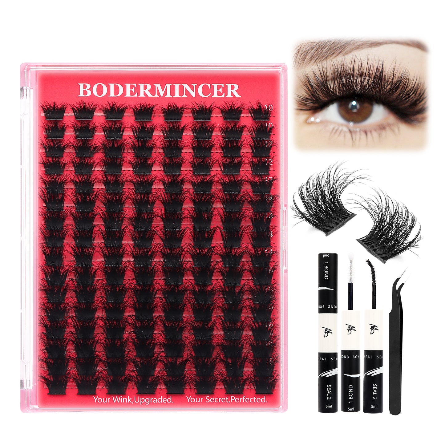 BODERMINCER M0035# 10-12-14-16-18mm Mixed Fluffy Lash Clusters Kit