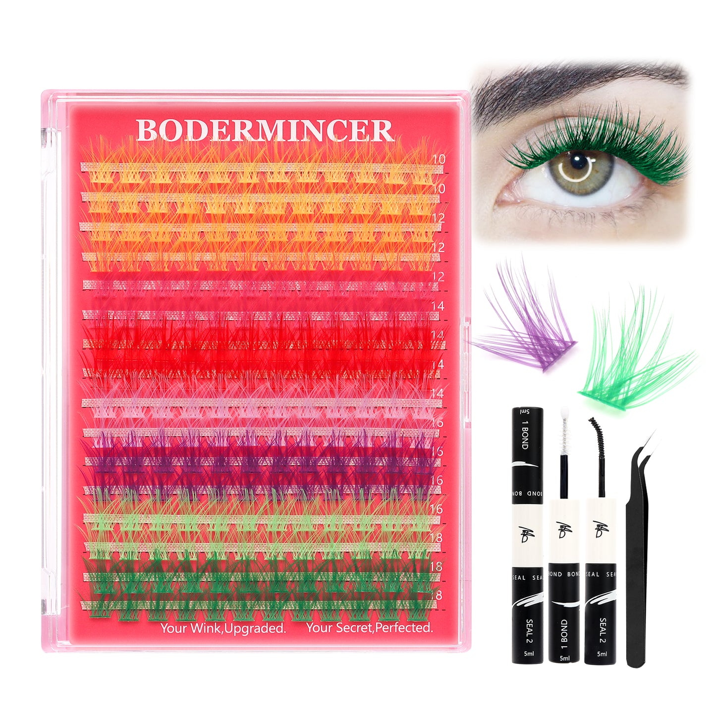 BODERMINCER M02# 8 Colors Mixed Pack D Curl 10-12-14-16-18mm Mixed Lash Kit