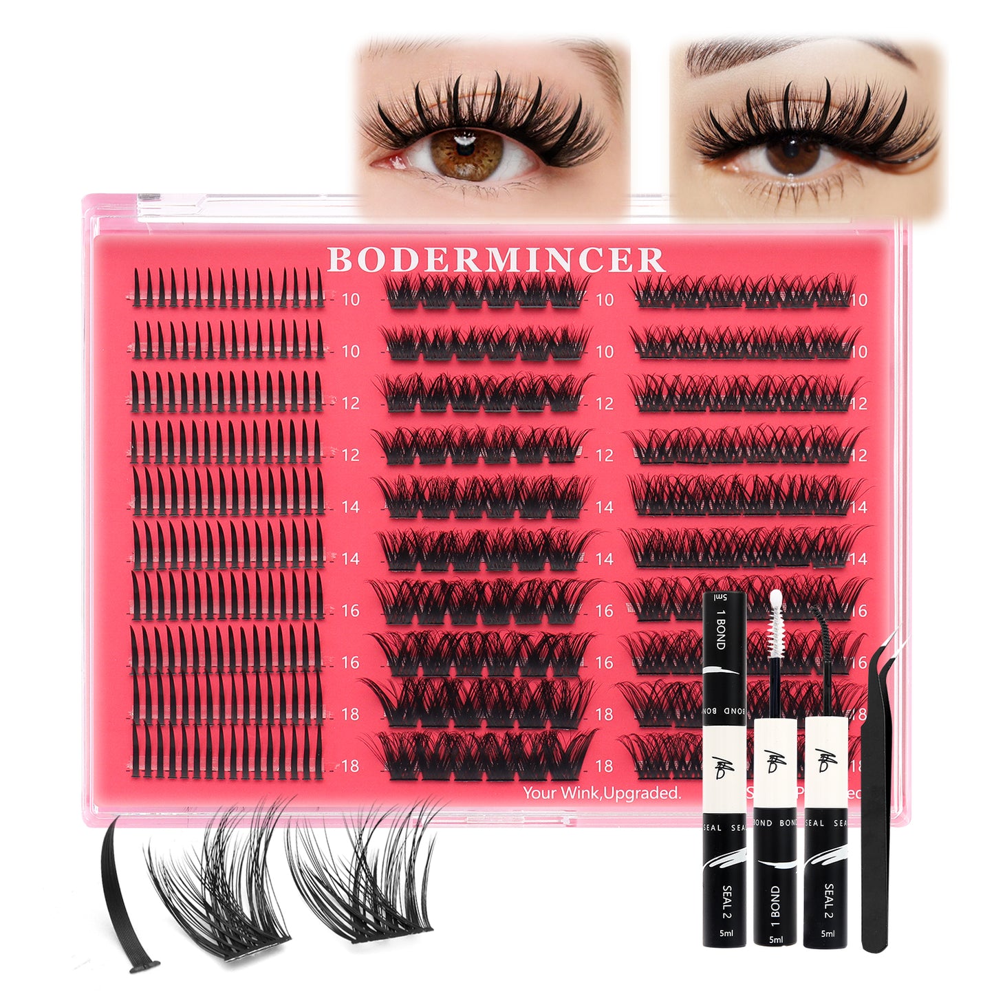 BODERMINCER 3D Spiky+M0033+QL26 10-18mm Mixed Lash Clusters kit D curl