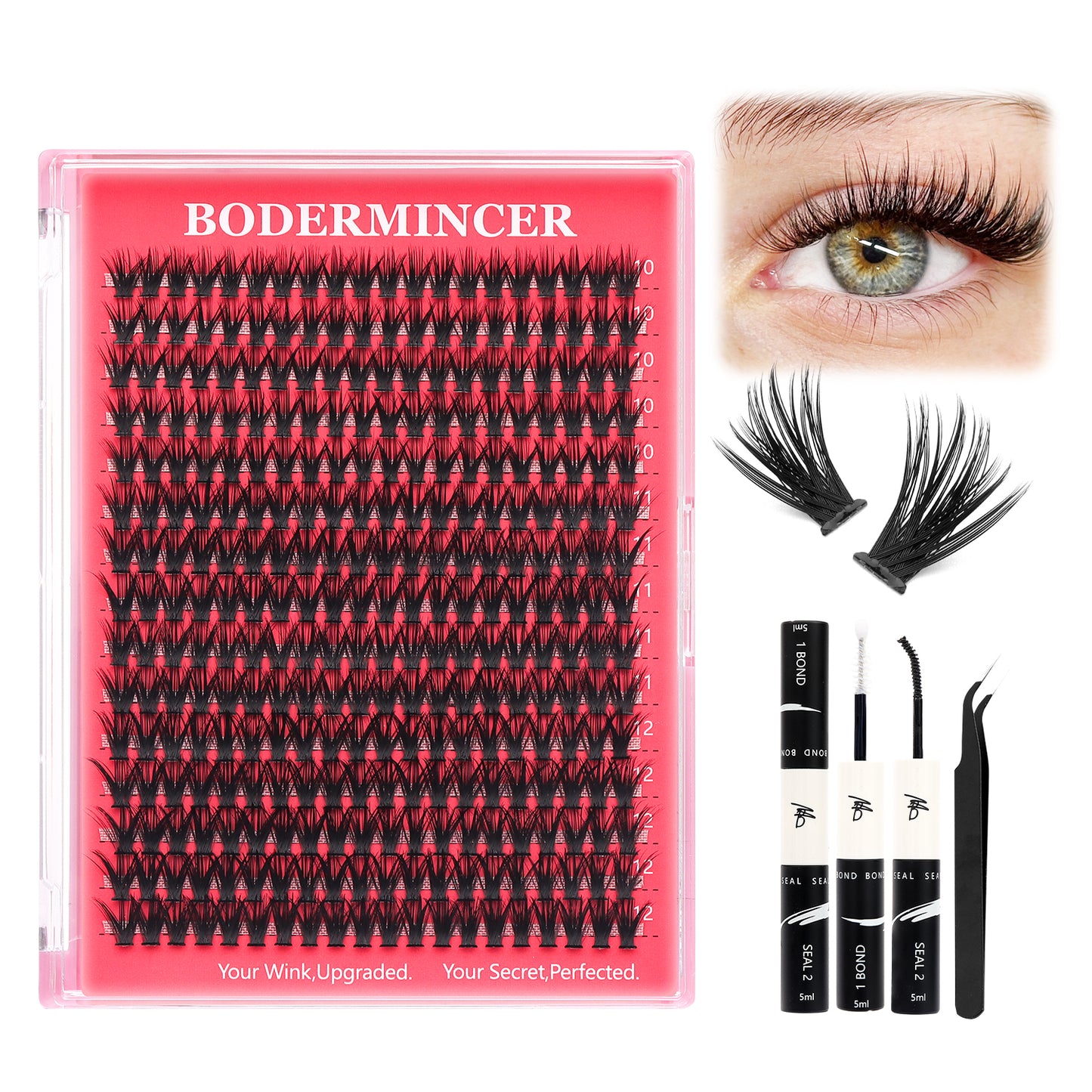 BODERMINCER 40D 10-11-12mm Mixed Individual Lash Clusters Kit D curl
