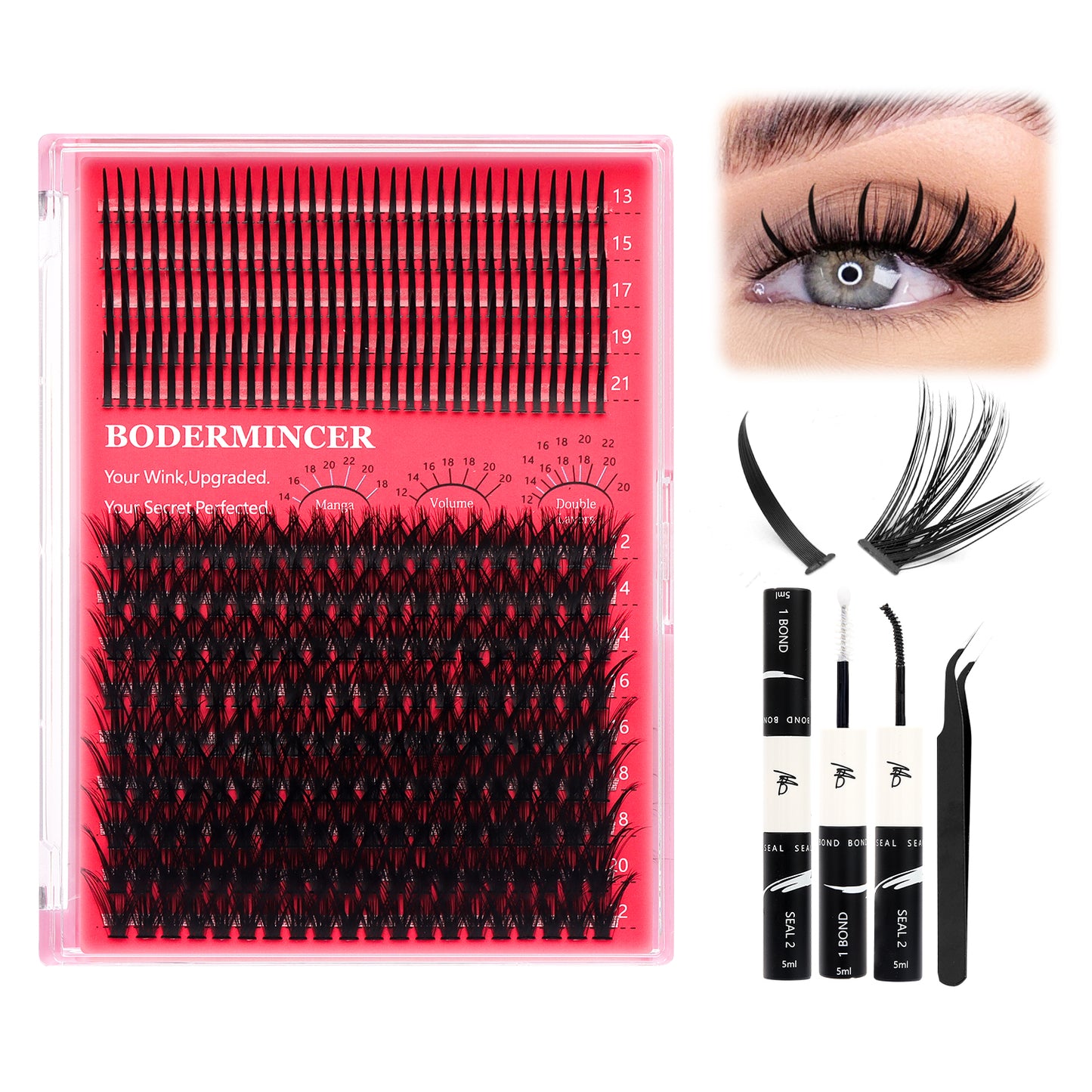 BODERMINCER Spiky Lashes 13-15-17-19-21mm +50D Individual Lash Clusters 12-14-16-18-20-22 mm Mixed Lash Kit D Curl