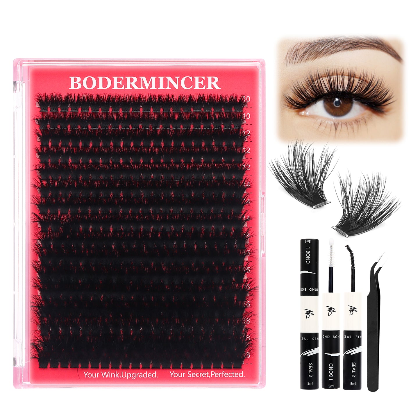 BODERMINCER 100D 12-14-16-18mm Mixed Fluffy Lash Cluster Kit