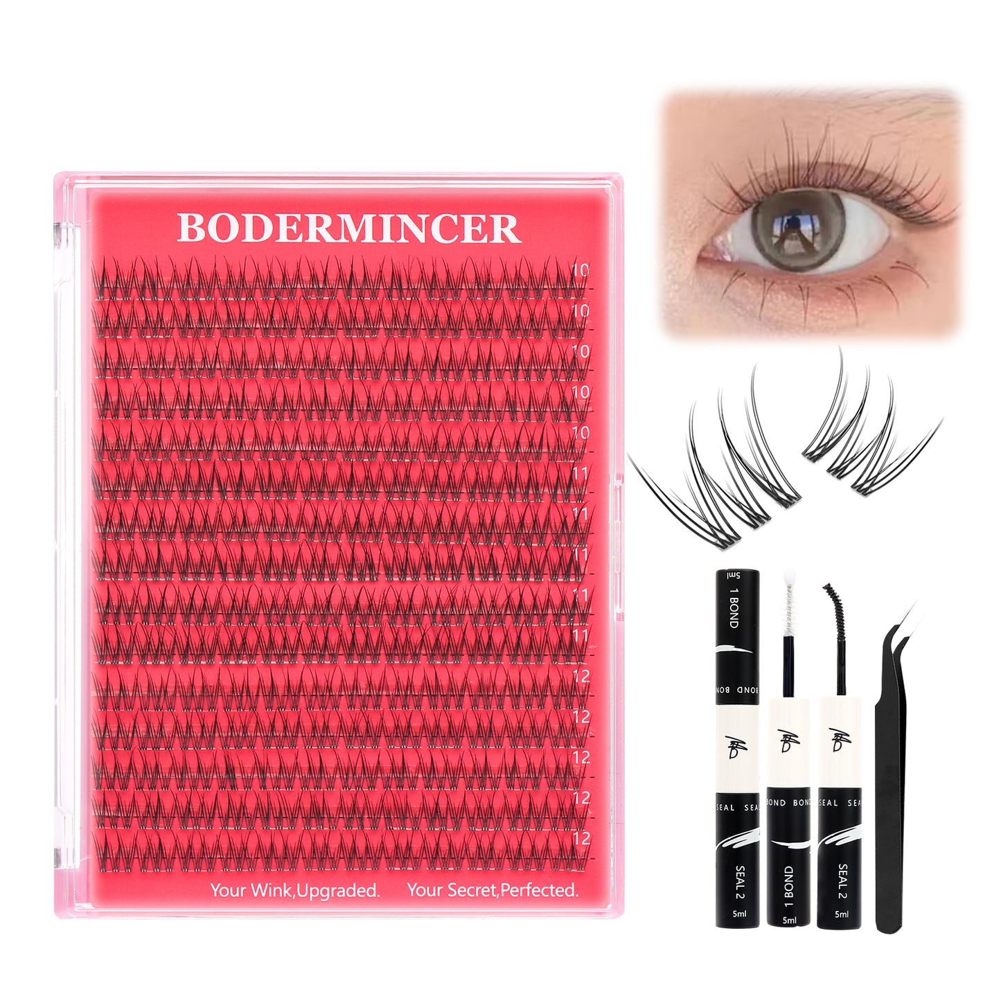 BODERMINCER Fish Tail Wispy Lash Clucters 10-11-12mm Mixed Lash Kit CC curl