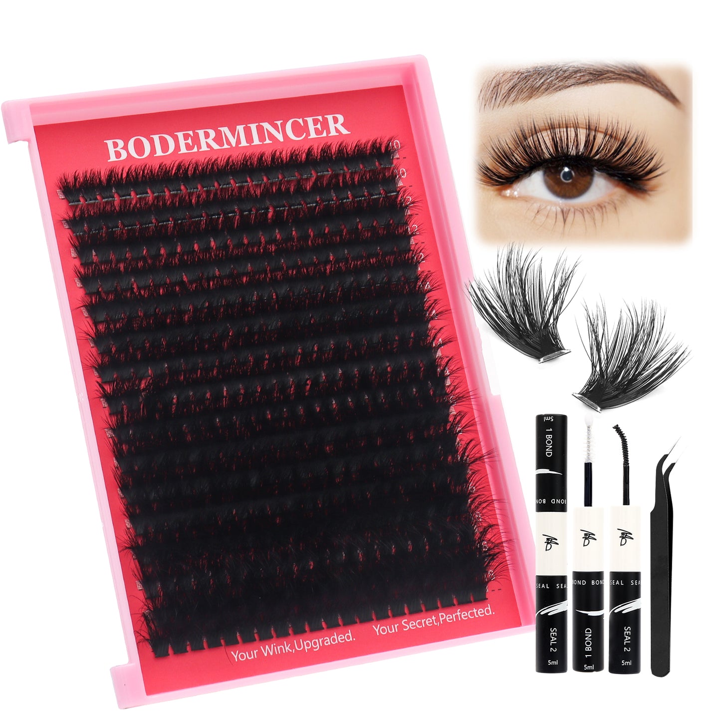 BODERMINCER 100D 12-14-16-18mm Mixed Fluffy Lash Cluster Kit