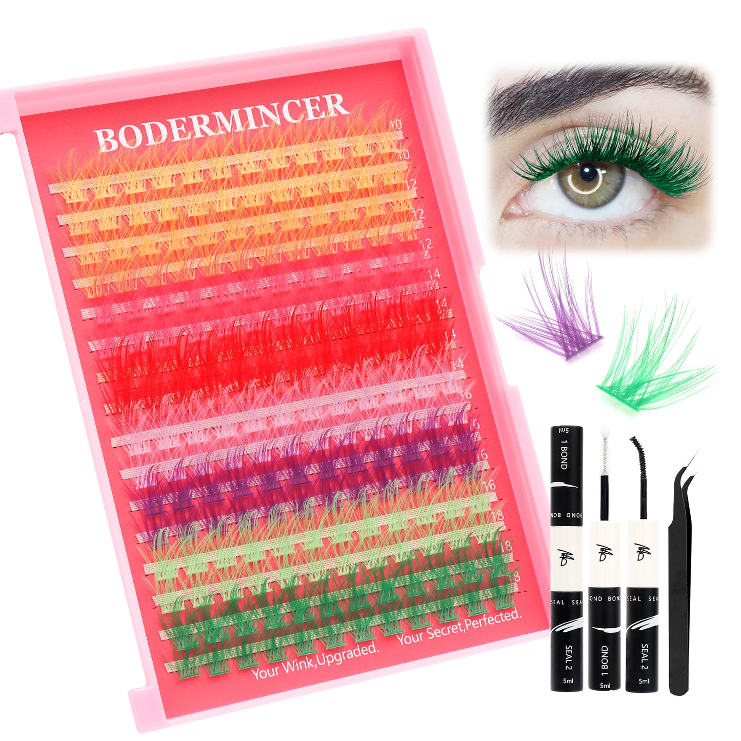 BODERMINCER M02# 8 Colors Mixed Pack D Curl 10-12-14-16-18mm Mixed Lash Kit