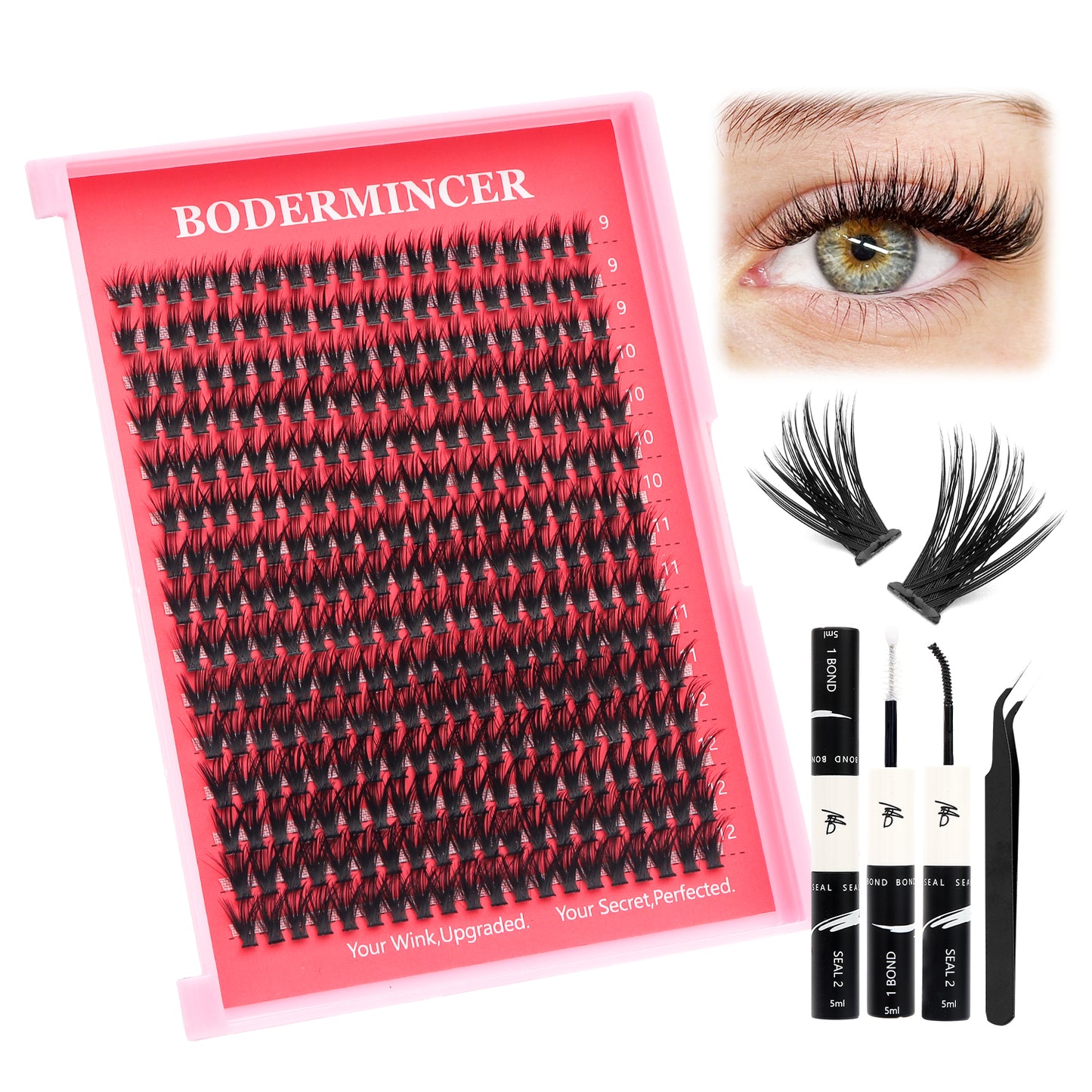 BODERMRINCER 40D 9-10-11-12mm Mixed individual Lash Clusters Kit D curl