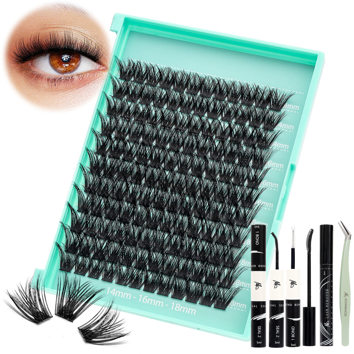 BODERMINCER M033# 14-16-18mm Mixed Lash Clusters Kit D Curl