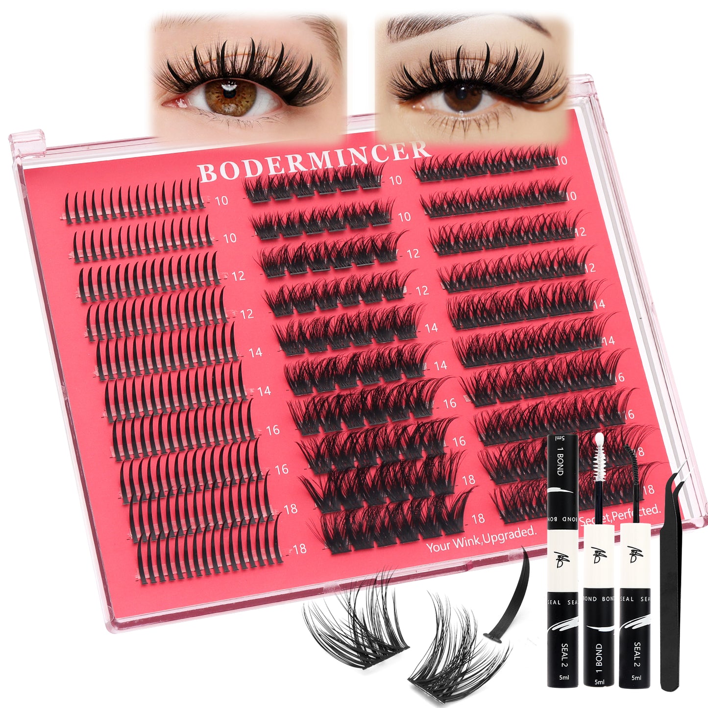 BODERMINCER 3D Spiky+M0033+QL26 10-18mm Mixed Lash Clusters kit D curl