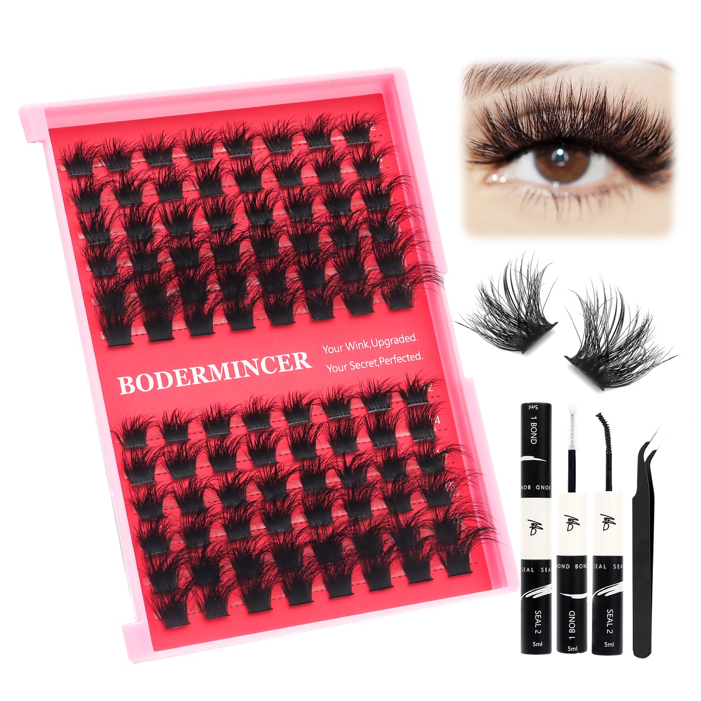 BODERMINCER M0035# 12-14-16-18-20mm Mixed Fluffy Lash Clusters Kit