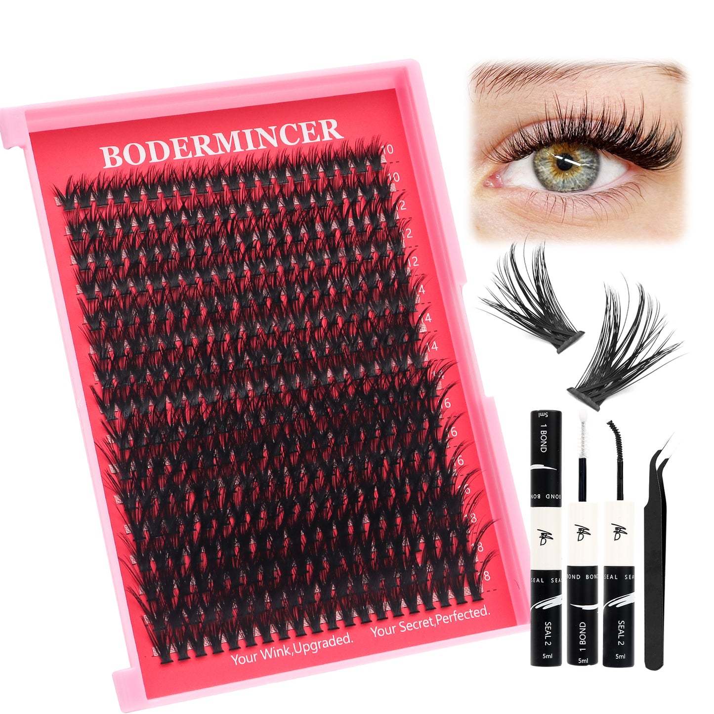 BODERMINCER 40D 10-12-14-16-18mm Mixed Individual Lash Clusters Kit  D curl