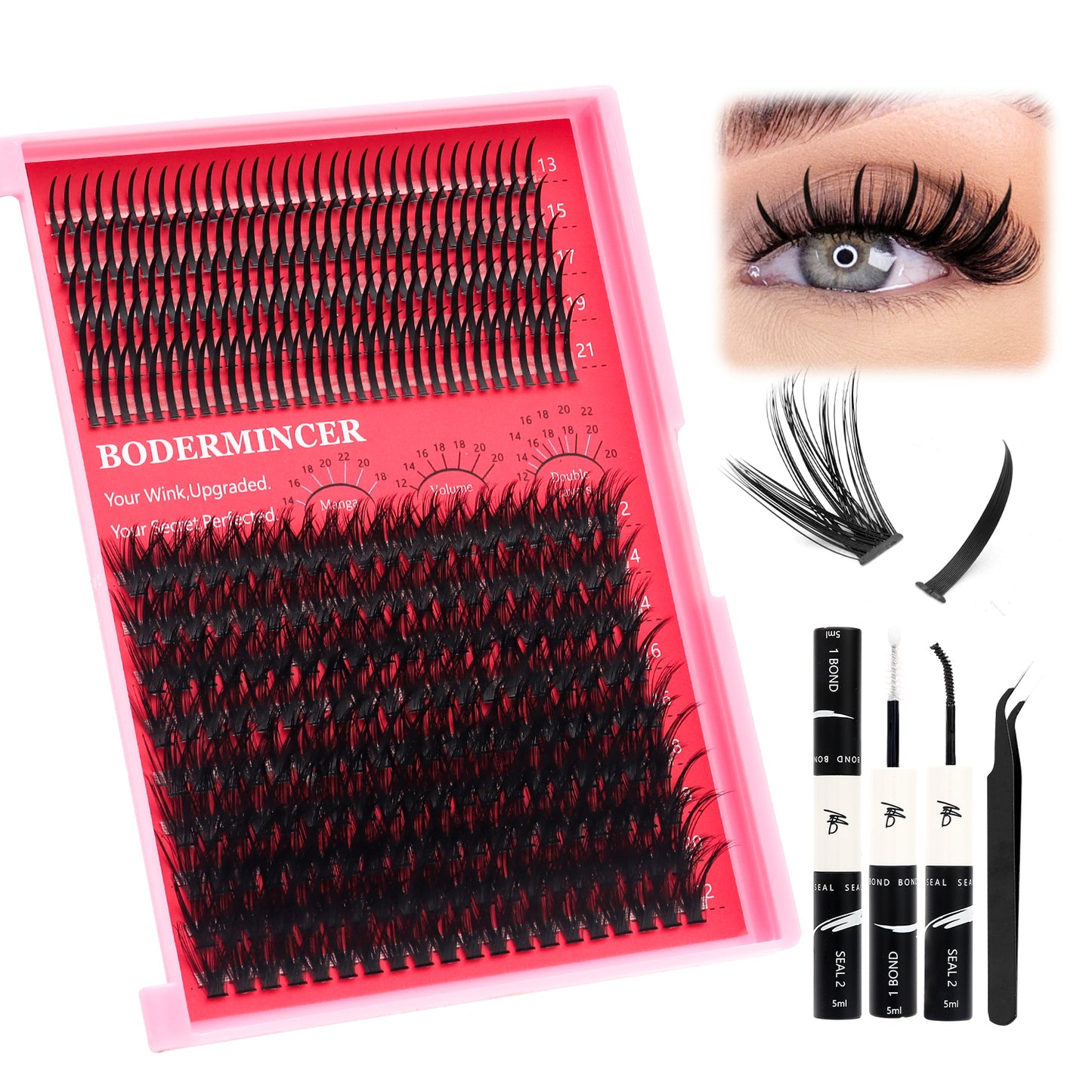 BODERMINCER Spiky Lashes 13-15-17-19-21mm +50D Individual Lash Clusters 12-14-16-18-20-22 mm Mixed Lash Kit D Curl