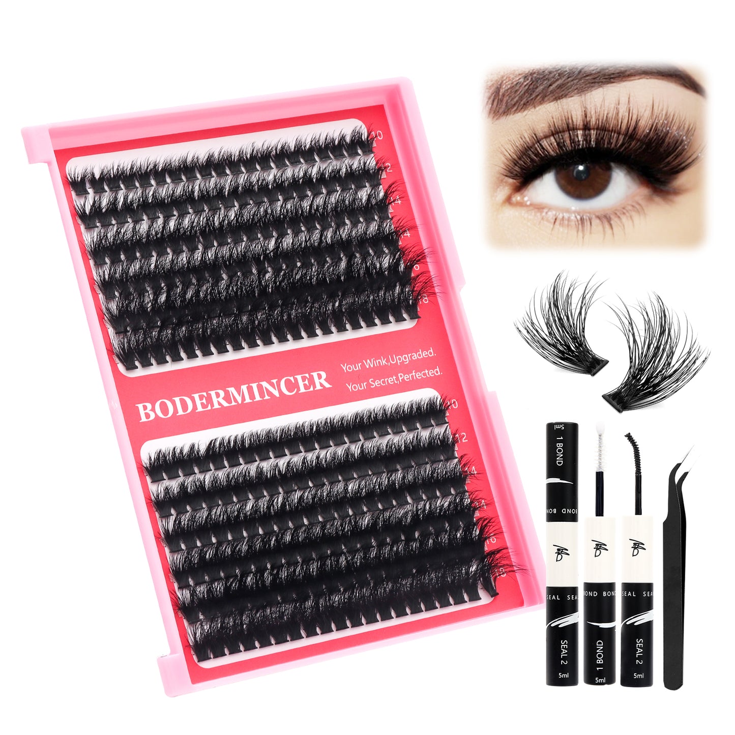 BODERMINCER 100D Fluffy Lash Cluster Kit 10-12-14-16-18mm Mixed
