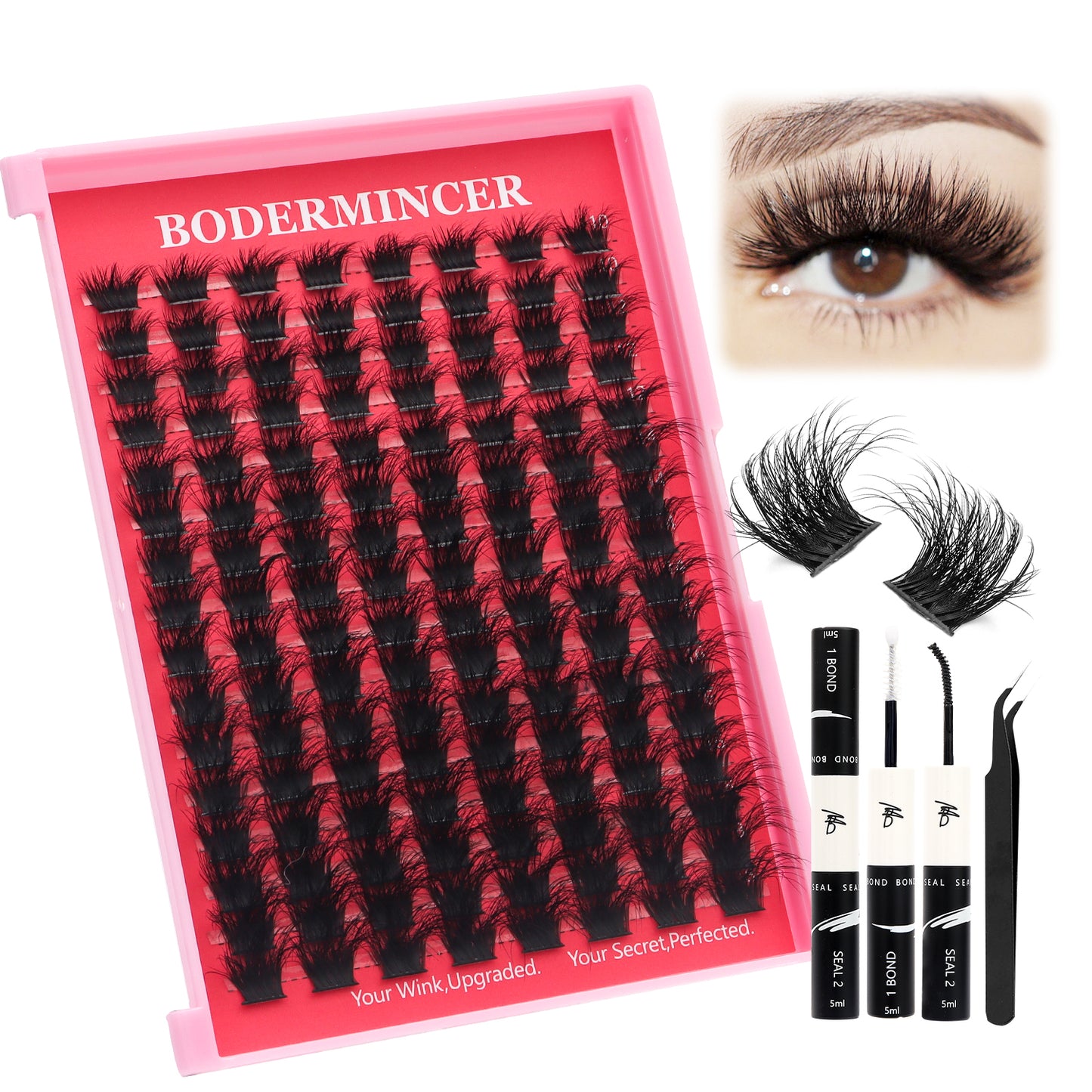 BODERMINCER M0035# 10-12-14-16-18mm Mixed Fluffy Lash Clusters Kit