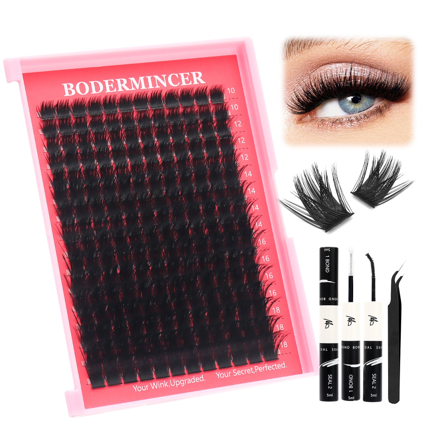 BODERMINCER M001T# D Curl  10-18mm Mixed Lash Cluster Kit