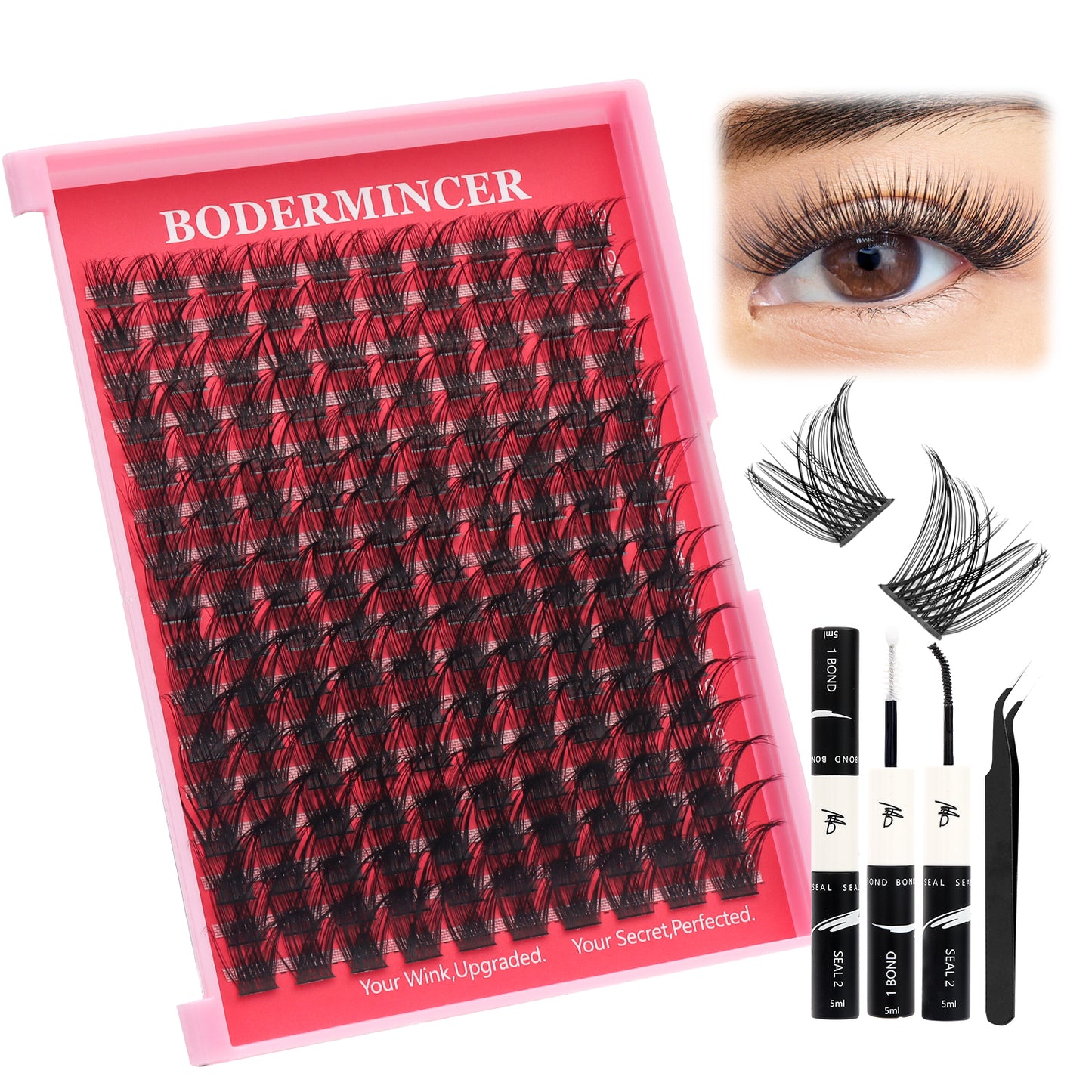 BODERMINCER M0024# Natural Lash Cluster Kit  10-12-14-16-18mm Mixed D Curl