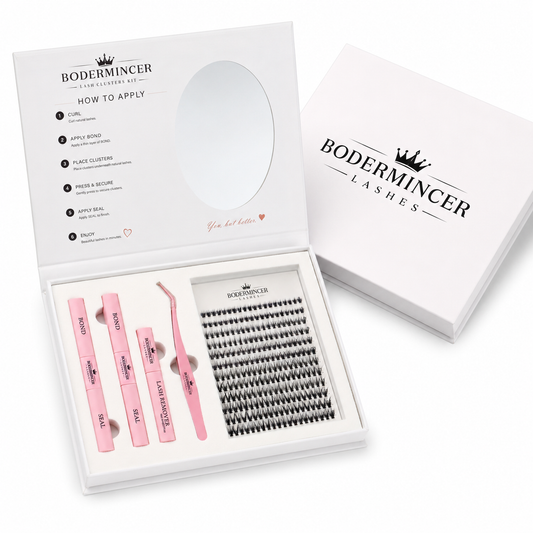 BODERMINCER 20D Lash Clusters Kit, CC Curl, 8-12mm Short Mixed Complete DIY kit with 2 Bond & Seal tubes, remover and lash tweezers.