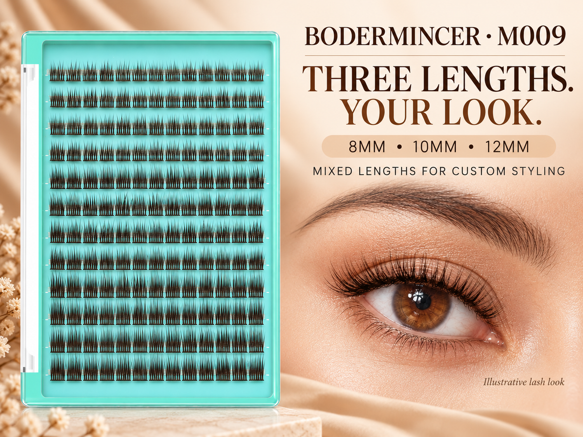 BODERMINCER M009 Dark Brown 8-10-12mm Mixed Lash Clusters B Curl