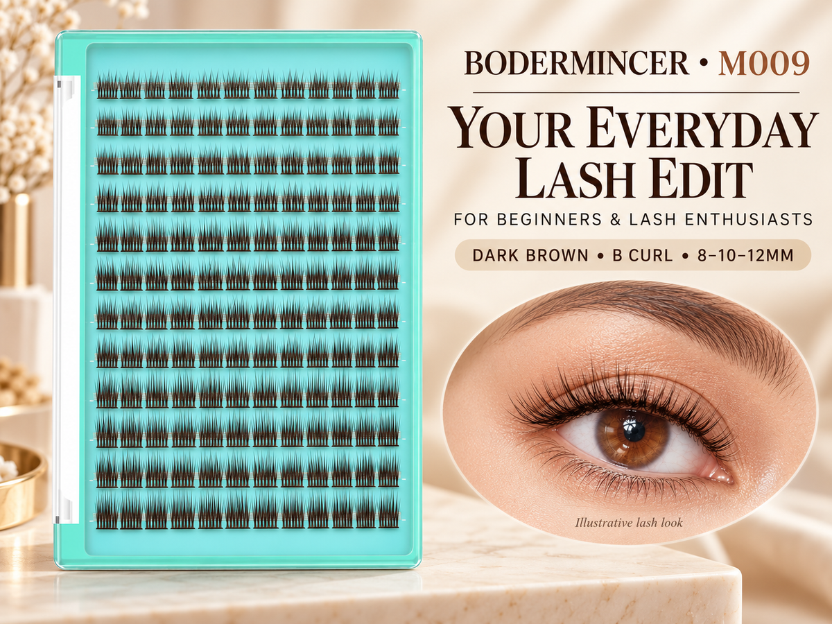 BODERMINCER M009 Dark Brown 8-10-12mm Mixed Lash Clusters B Curl
