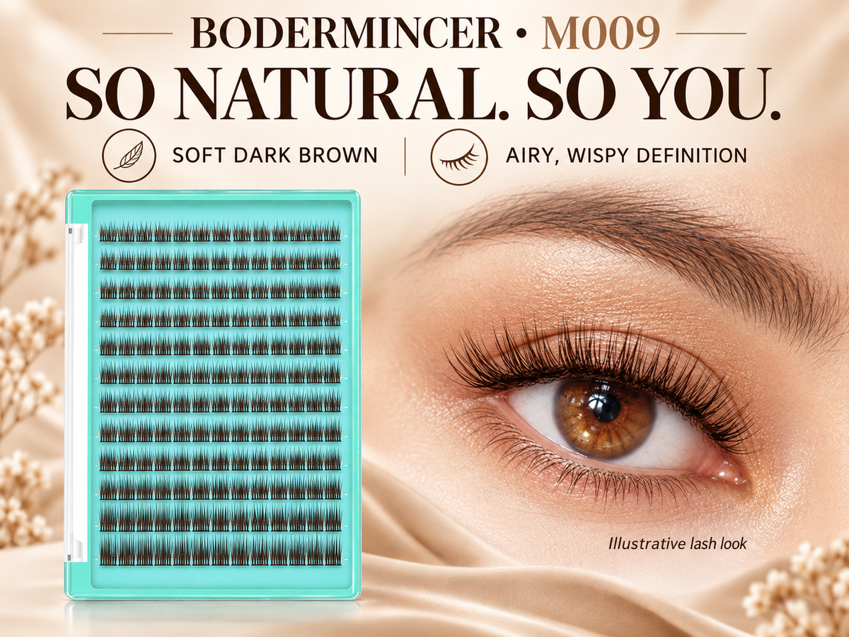 BODERMINCER M009 Dark Brown 8-10-12mm Mixed Lash Clusters B Curl