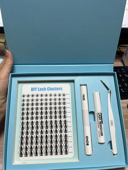 Bodermincer SMY01# spiky lash clusters kit with bond and seal . Lash tweezers.lash remover.cat eyes lashes8-18mm to choose